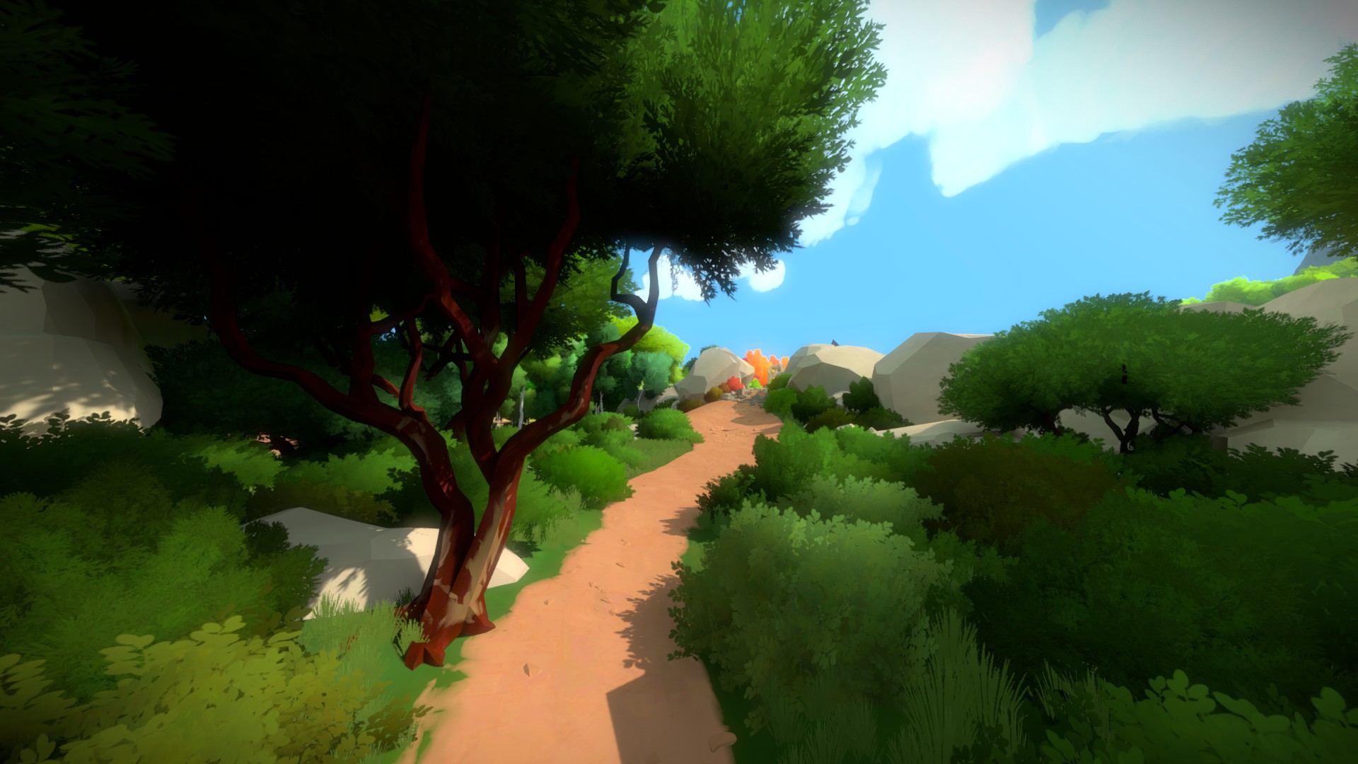The path outside of Castle: a gentle dirt slope upwards towards a bright vista.