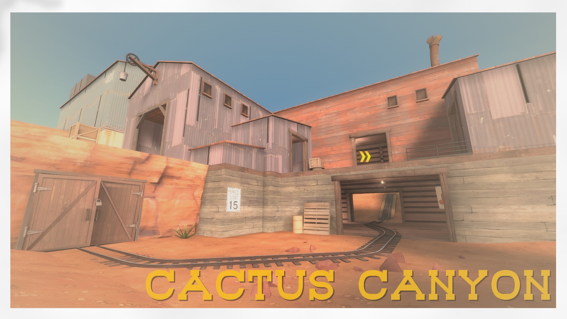 Cactus Canyon. [A screenshot of the payload map Cactus Canyon, desert-detailed and featuring a floating speed powerup.]